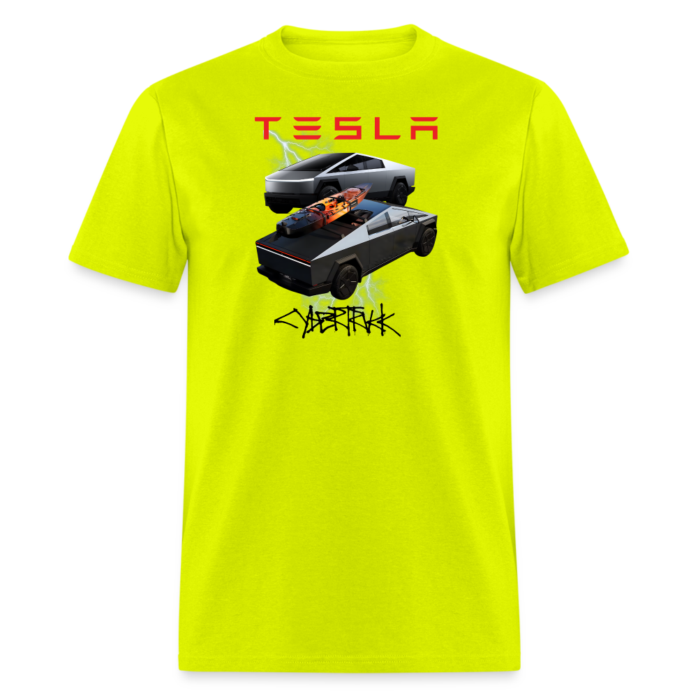 TESLA CYBER TRUCK shirt  Electric car Tshirt Double Truck Tesla Cyber Truck shirt Unisex Tesla Graphic png Tee - safety green
