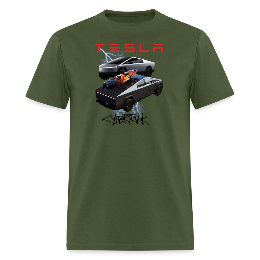 TESLA CYBER TRUCK shirt  Electric car Tshirt Double Truck Tesla Cyber Truck shirt Unisex Tesla Graphic png Tee - military green